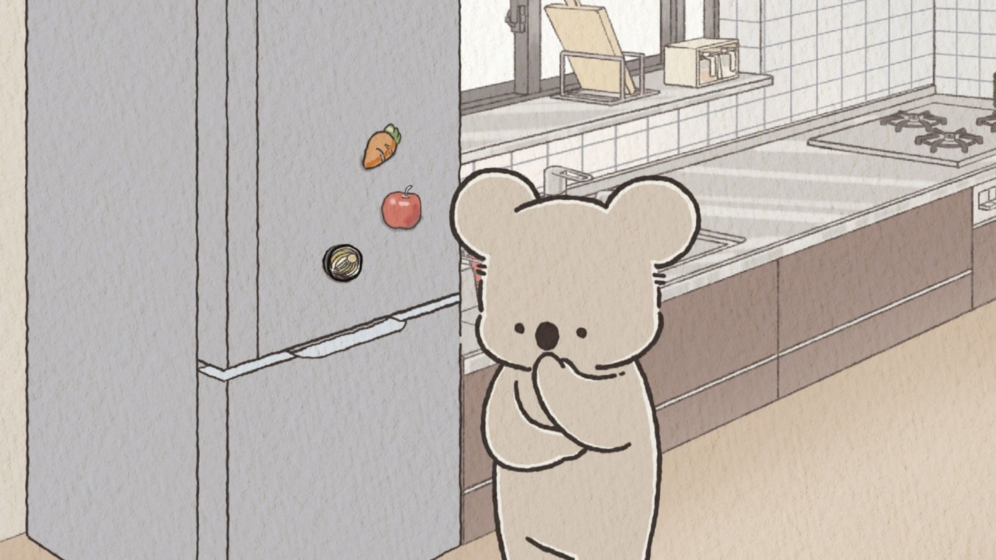 【第8話】コアラ絵日記 8話 何かを食べたい気がして何度も冷蔵庫を開けてしまうコアラ／作り置けずに食べきってしまったコアラ／止まらなくなったコアラ